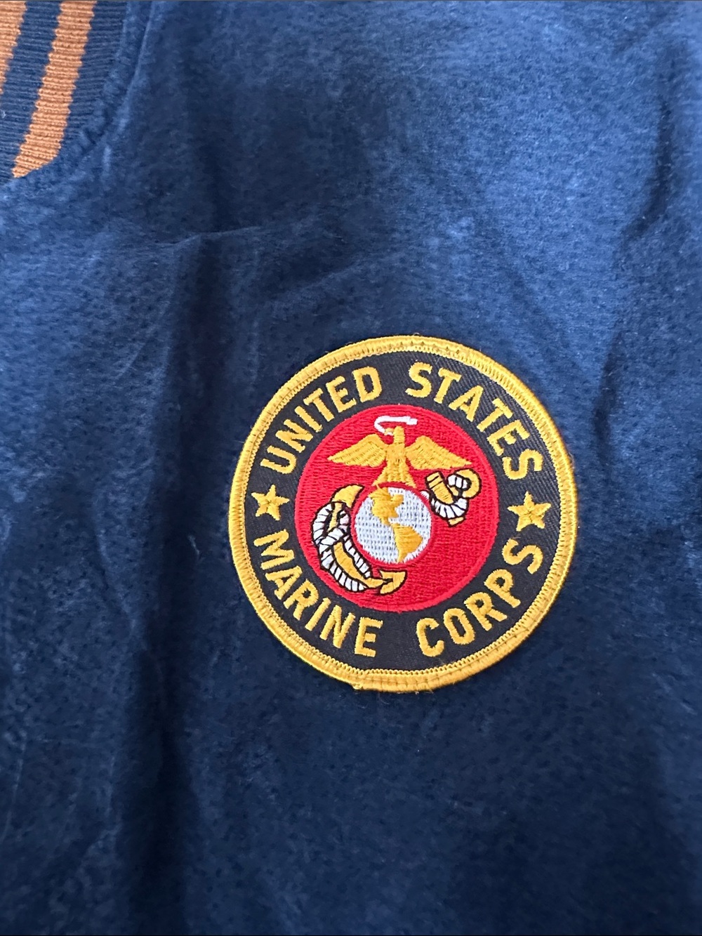 Avalanche men’s vintage varsity style, blue/ brown suede jacket. Marine patches - Picture 3 of 13